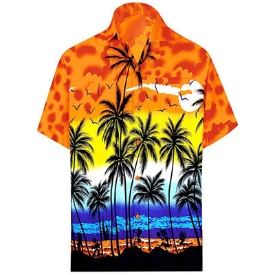

Tailored Mens Button Hawaii Print Beach Short Sleeve Fake Pocket Quick Dry Top Blouse