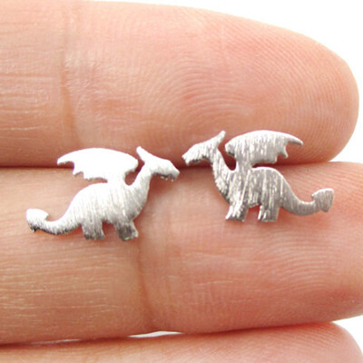 

Small Dragon Silhouette with Wings Dinosaur Shaped Stud Earrings In Gold Handmade Jewelry