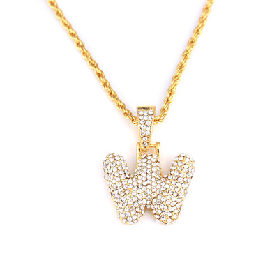 

Available Custom Bubble Letters Name Pendant Iced Out 18K Gold Rhinestone Hip Hop Necklaces Jewelry Gift