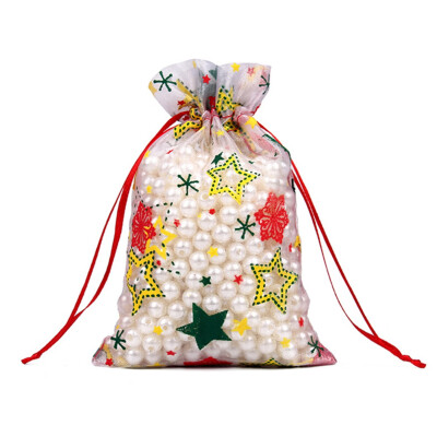 

Colored Santa Claus Christmas Organza Pouch Wire Mesh Element Jewelry Bags Packaging Drawable Organza Gift Bags