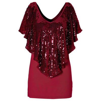 

WEIXINBUY Beautiful Sequin Women Lady Sparkle Glitter Tank Short sleeve Top T-Shirt ZY10