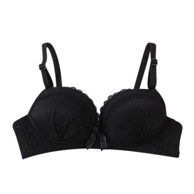 

Lace-Side Rimless Gathered Bras Adjustable Wire Free Push Up Bras Sexy Bow Twist Padded Underwear Women Bras