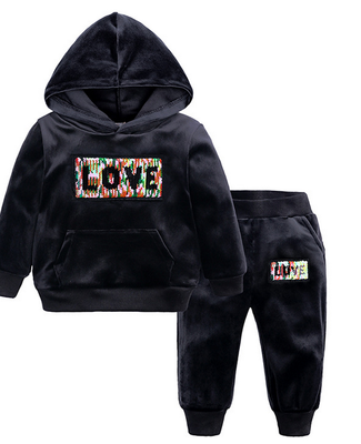 

Cute Toddler Kid Boy Letter Clothes Gold Velvet Hooded TopsTrousers Outfits Set