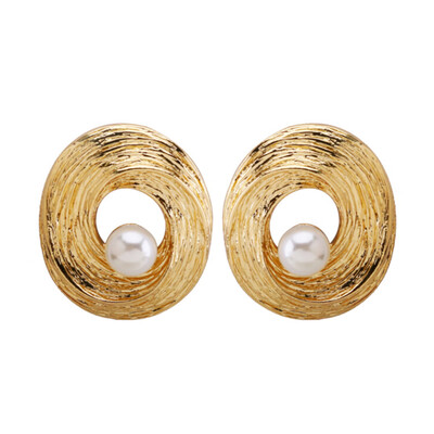 

2 pcs New Excellent Quality Golden Alloy Stud Earrings For Women Fashion Polished Round Spiral Pearl Ear Studs