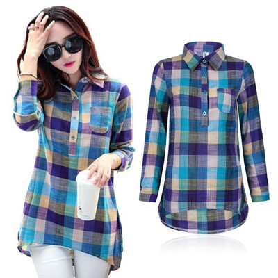 

women Plaid Shirt new fashion Collar long Sleeve Casual Shirts Street