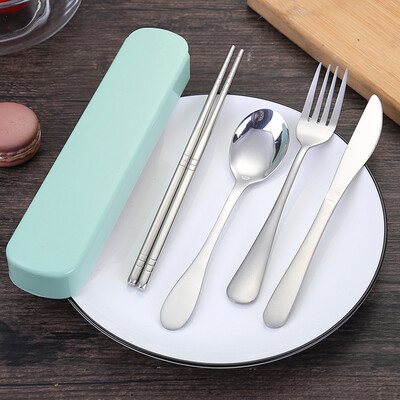 

Gobestart 4 Pcs Portable Chopsticks Fork Spoon Travel Cutlery Set Portable Travel Silverwa
