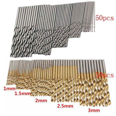 

50pcs 1-3mm Titanium Coated Twist Drill Bit High Steel for Woodworking Aluminium Alloy Angle Iron Plastic Drill Bit Set
