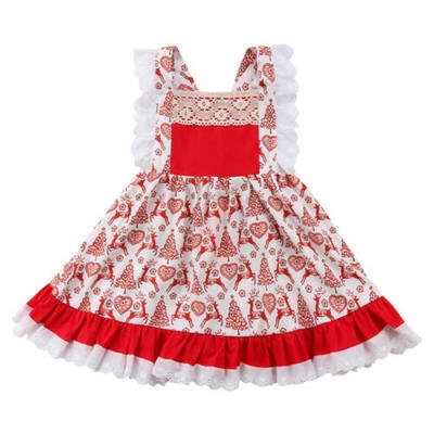 

UK Toddler Kid Baby Girl Xmas Deer Floral Party Pageant Princess Gown Tutu Dress