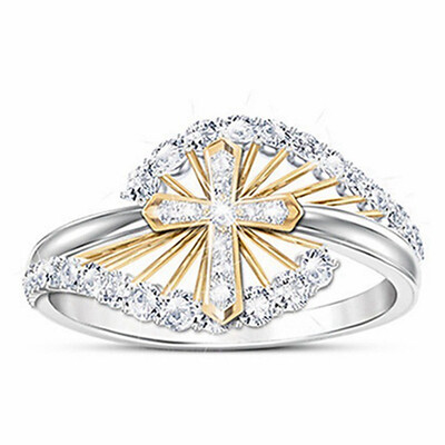 

Sacred Faith Sunlight Cross White Topaz Diamond Jewelry Daily Casual Accessory Gift Wedding Rings