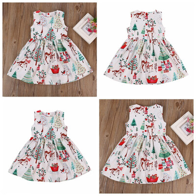 

Summer Casual Fashion Baby Girl Christmas Printing Sleeveless Princess Dress Kids Clothing