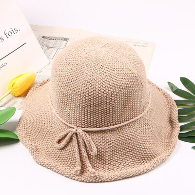 

New retro solid color knitted fisherman hat female Korean version hat spring&summer folding sunshade hat 100 casual basin cap