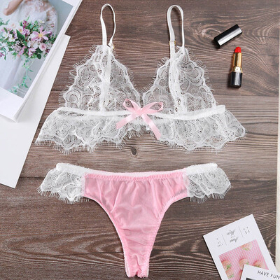 

Gobestart New Womens Lace Hollow Openwork Sexy Perspective Two-piece Set