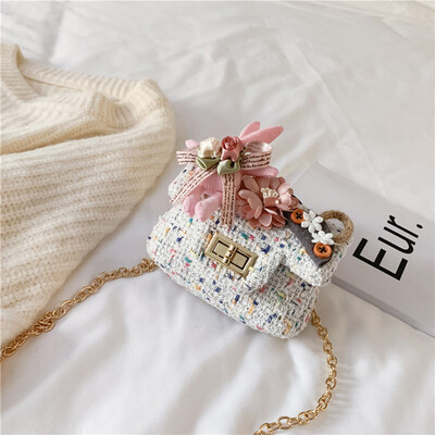 

Tailored Fashion Children Lovely Girls Shoulder Bag Pearl Flower Woven Hasp Coin Bag