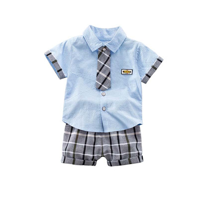 

New children suit baby boys clothes with tie short-sleeved shirt short sleeveplaid shorts 2pcs