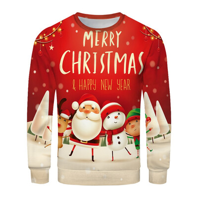 

Toponeto Christmas Couples 3D Printed Long-sleeved Sweater With Round Collar Blouse