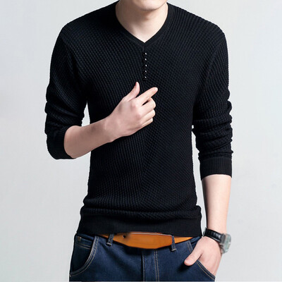 

Mens V-Neck Henley Pullover Long Sleeve Knit Tops Slim Fit Sweater Jumper Blouse