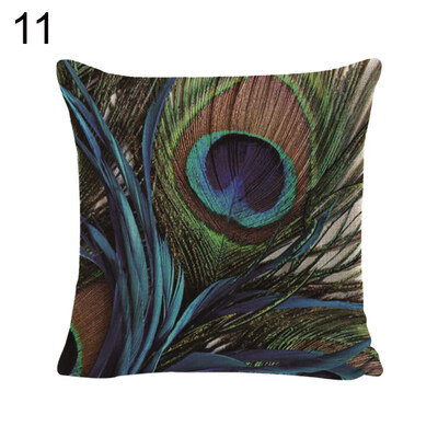 

Vintage Flower Peacock Feather Linen Pillow Case Cushion Cover Sofa Home Decor