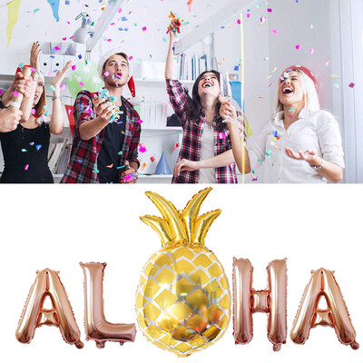 

Toponeto Aloha Gold Foil Balloons Hawaii Party Banner Tropical Beach Party Decor