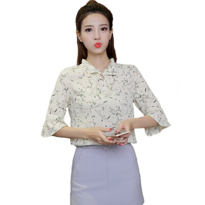 

Women Fashion Summer Chiffon Blouses Ladies Floral Print Feminine Blouse Half Sleeve Casual -3XL Plus Size Tops for Female