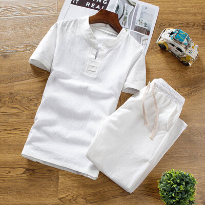 

Toponeto Summer Fashion Casual Mens Cotton Printed Short Sleeve Suit