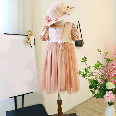 

37T Summer Casual Baby Girls Princess Dress Mesh Kids Toddler Short Sleeve Sundress Outfits