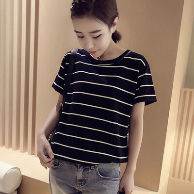 

Striped Fashion Short Sleeve O-Neck T Shirts Women Loose Thin Student T-shirt Womens Female Casual Females Korean Style Tops