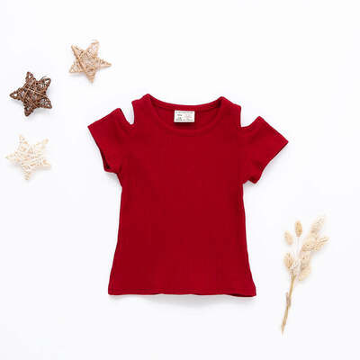 

New Summer Baby Girls Candy Color Off-shoulder Short Sleeved Kids T-shirt Cotton Clothes Tops