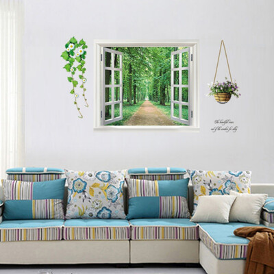 

Fashion Huge Window 3D Green View Flowers Rattan Wall Stickers Art Mural Decal Wallpaper Simple Chic Style