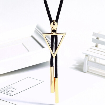 

Geometric Alloy Zipper Pendant Necklace Fashion Triangle Round Heart Black Rope Long Necklace New Punk Jewelry