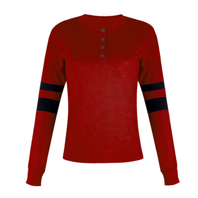 

Women Striped Button Tops Pullover T-Shirts Long Sleeve Casual Blouse Sweatshirt