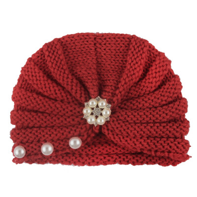 

Autumn Soft Cute Newborn Baby Pearl Design Girls Caps Infant Knitted Hat Turban Elastic Cap New