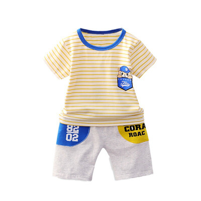 

Boys Clothes Sets Summer Baby Boys Short Sleeve Cartoon Stripe Print T-shirt TopsShorts Casual Outfits Children Sets