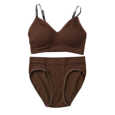 

Adjustable Push Up Bras Set Women Knitting Letter Straps Bra Sets Seamless Breathable Panties Suits