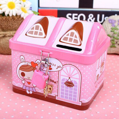 

Creative Cartoon Piggy Bank Small Metal House Box Save Money Cans for Kids gift piggy bank