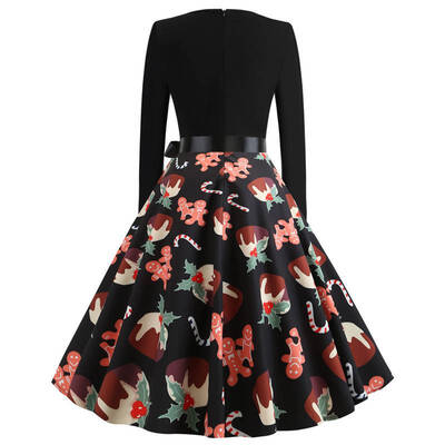 

Halloween Print Long Sleeve Crew Neck Dress vestidos de verano High Waist Floral Skull Printed Skirt Vintage Dress