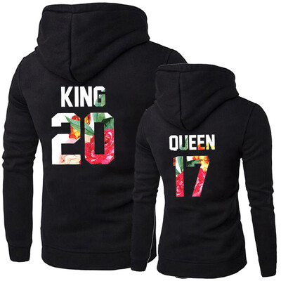 

Fashion Men Women King And Queen Couple Hoodies Printed Sweatshirt Long Sleeve Letter Printed Hooded Sweatshirt