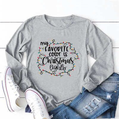 

Gobestart Women Christmas Plus Size Print Round Neck Long Sleeved T-shirt Blouse Tops