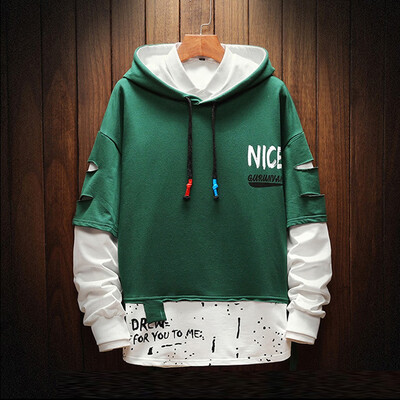 

Toponeto Men Splicing Button Pullover Long Sleeve Hooded Sweatshirt Tops Blouse