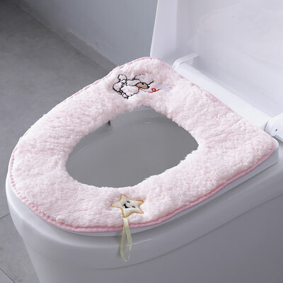 

〖Follure〗Cute Embroidered Cartoon Thicken Toilet Mat Sticky Button Toilet Cushion
