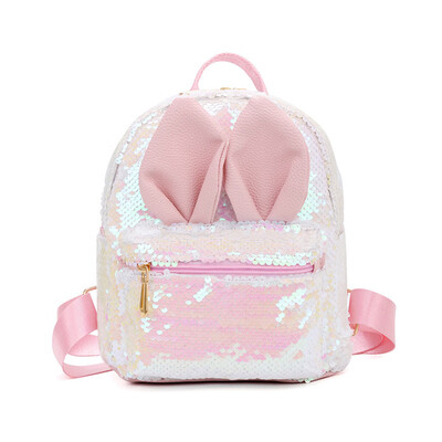 

New Fashion Rabbit Ears Sequin Backpack Leather Sequin Cute Backpack Kids Children Cartoon Shoulder Bag Women Girl Mini Backpack