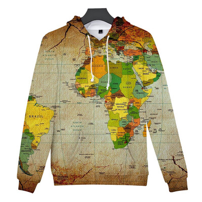 

Tailored Womens Autumn Long Sleeve O Neck World Map Printing Casual Hooded Sweater