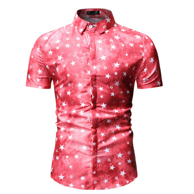 

Tailored Mens Summer Fashion Casual Comfort Print Lapel Short Sleeve Top Blouse