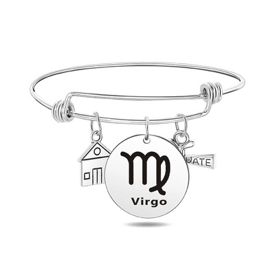 

12 Constellation Bracelet Zodiac Sign Diploma House Pendant Stainless Steel Charm Bracelets Bangles