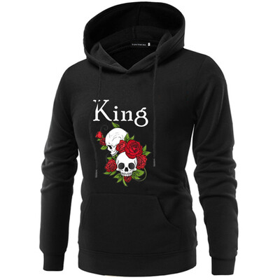 

New Arrival King And Queen Skull Printed Hoodie Casual Long Sleeve Couple Hooded Sweatshirts Best Gift For Your Lovers