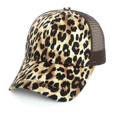 

Leopard Ponytail Messy Bun Baseball Cap Adjustable Casual Hip Hop Snapback Hat For Women