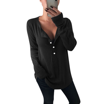 

Tailored Womens Fashion Long Sleeve V-collar Button Blouse in Pure Color Blouses