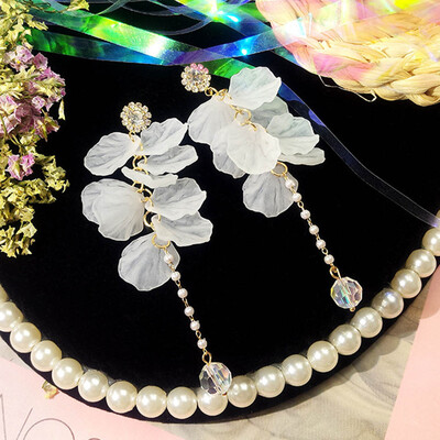 

Korean Style Sweet Flower Long Drop Earring Super Fairy Temperament Crystal Dangle Earrings Gift For Girls Women Ladies