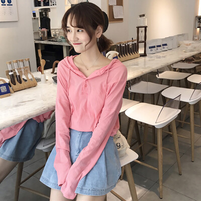 

Women Autumn Simple Long Sleeve Cute Solid Color Casual Loose Hooded Sweet Sweater