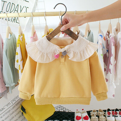 

Children Winter Baby Girls Solid Color Sweater Long Sleeves Casual Lapel Plus Velvet Sweet Tops