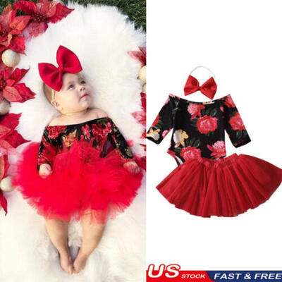 

US 3PCS Newborn Baby Girl Clothes Romper JumpsuitTutu SkirtHeadband Outfit Set